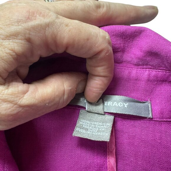 Ellen Tracy 100% Linen Button Front Blouse Magenta Pink Size 16 | Lightweight - Picture 7 of 9